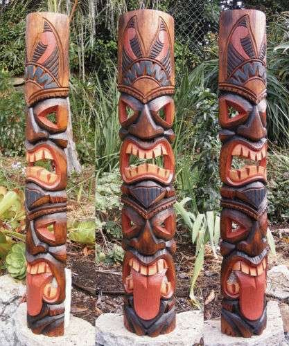 40" Tiki Statue Tiki Mask Tiki Decor African Mask Arts Tongue 2 face Tribal Mask | eBay