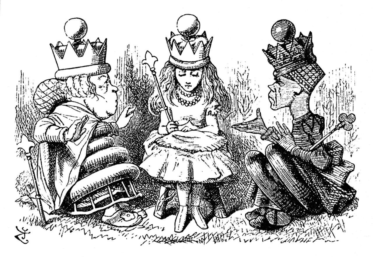 Carroll: Looking Glass. /Nqueen Alice With The White Queen And Red Queen  Sitting Close To Her.