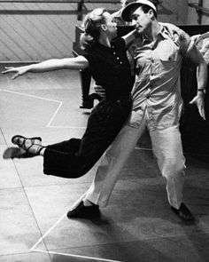 Gene Kelly and Carol Haney in rehearsal. | Gene kelly, Partner dance, Swing dancing