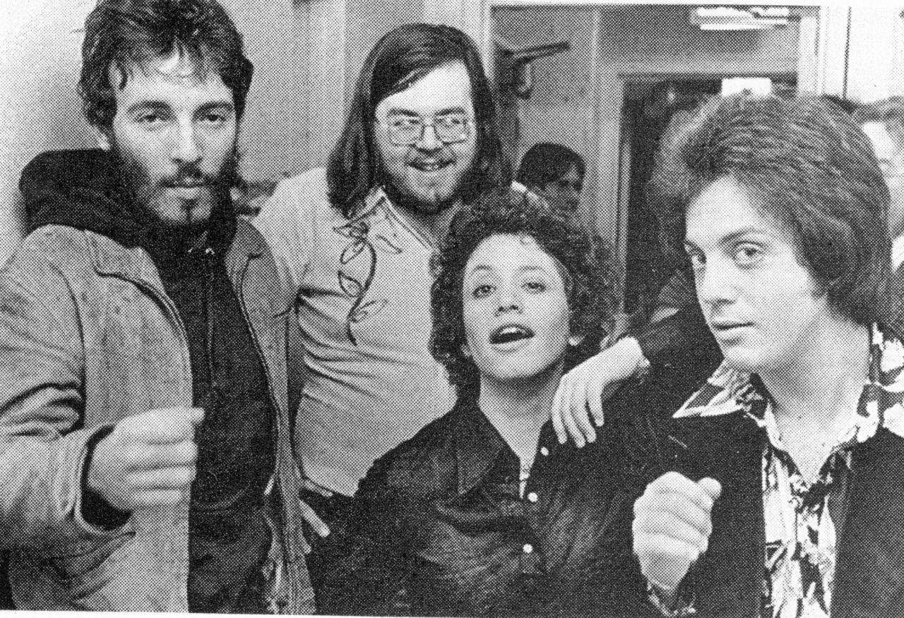 Bruce Springsteen, DJ Ed Sciaky, Janis Ian, and Billy Joel backstage at  Janis' concert in Philadelphia in 1974 : r/ClassicRock