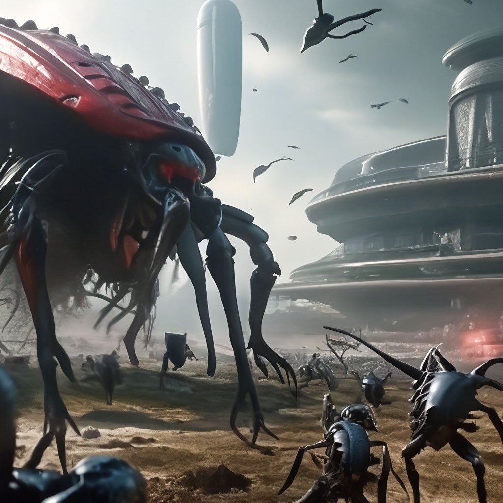 Insect planet, swarm, alien monsters,battlefield, slime,muscle  buildings,disgust,arachnophobia, hyperrealism, high …" — image created in  Shedevrum