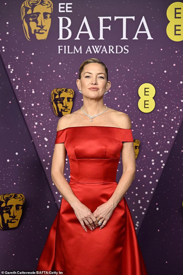 BAFTA nominee Kate Hudson oozes Hollywood glamour in a scarlet Prada gown