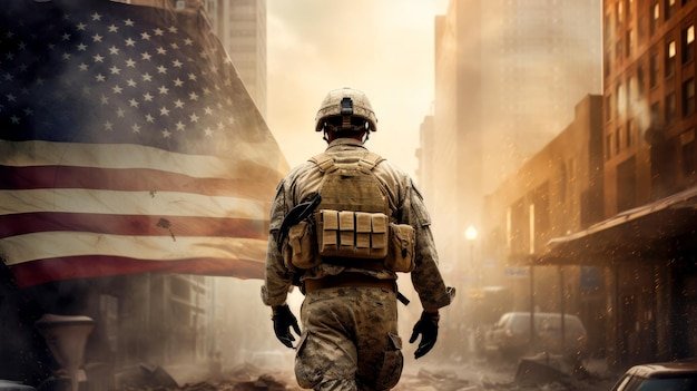 Premium AI Image | American war hero returns after battle The life of ...
