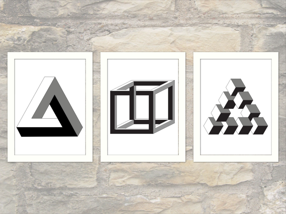 Necker Cube Penrose Triangle, Necker Cube & Reutersvard Triangle