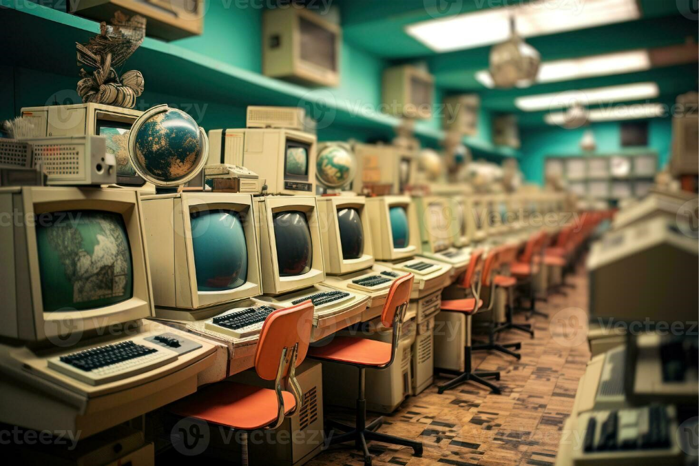 A classroom filled with vintage '80s computers, highlighting the ...
