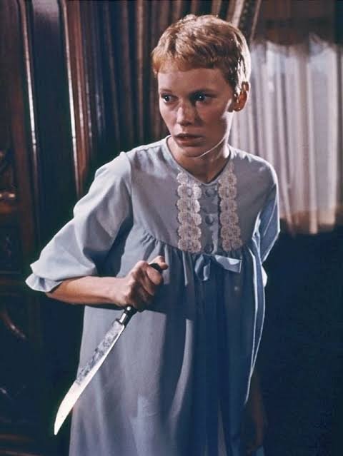 The gorgeous Mia Farrow for ROSEMARY'S BABY (1968). A young couple trying  for a baby moves into an aging, ornate apartment building on Central Park  West, where they find themselves surrounded by